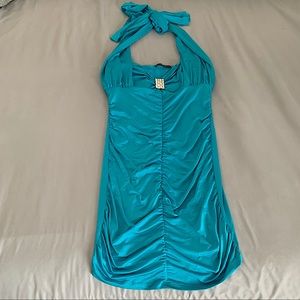 Turquoise Scrunchy Mini Dress